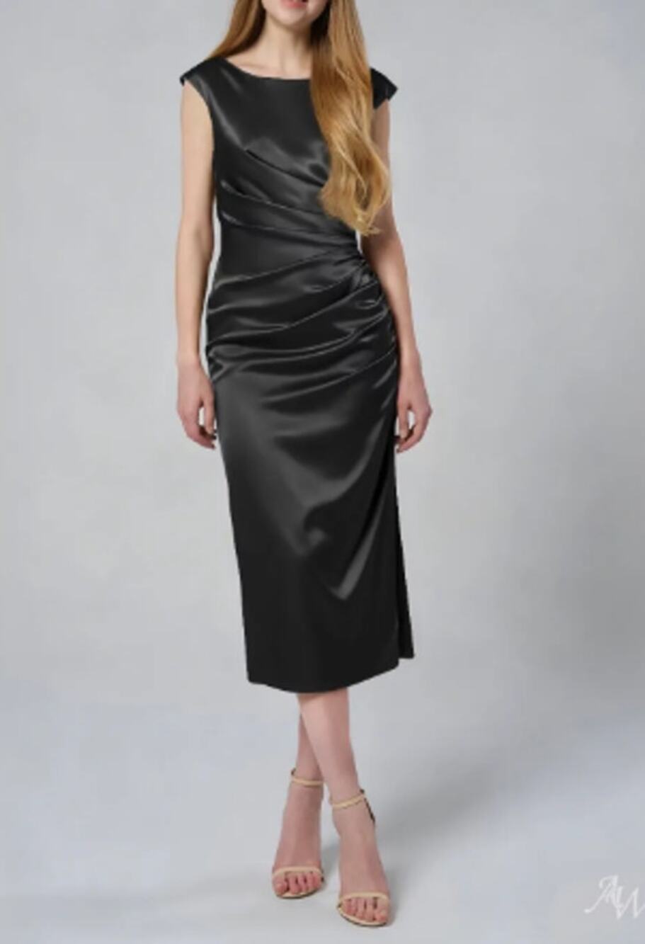 AW BRIDAL 2 XS black Briony satin wedding guest formal party midi dress NEW B47